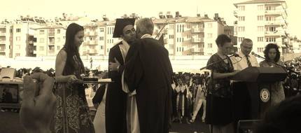 Congratulations at the podium during the diploma ceremony